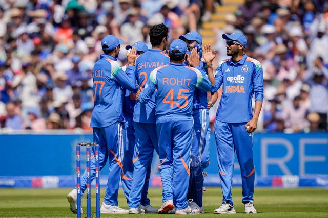 Shivam Dube of India celebrates the wicket of Will Jacks of England who edges the ball and is caught out by KL Rahul of India during the 1st Metro Bank ODI match England vs India at Edgbaston, Birmingham, United Kingdom on 14 July 2026

(Photo by Maynard Manyowa/News Images)