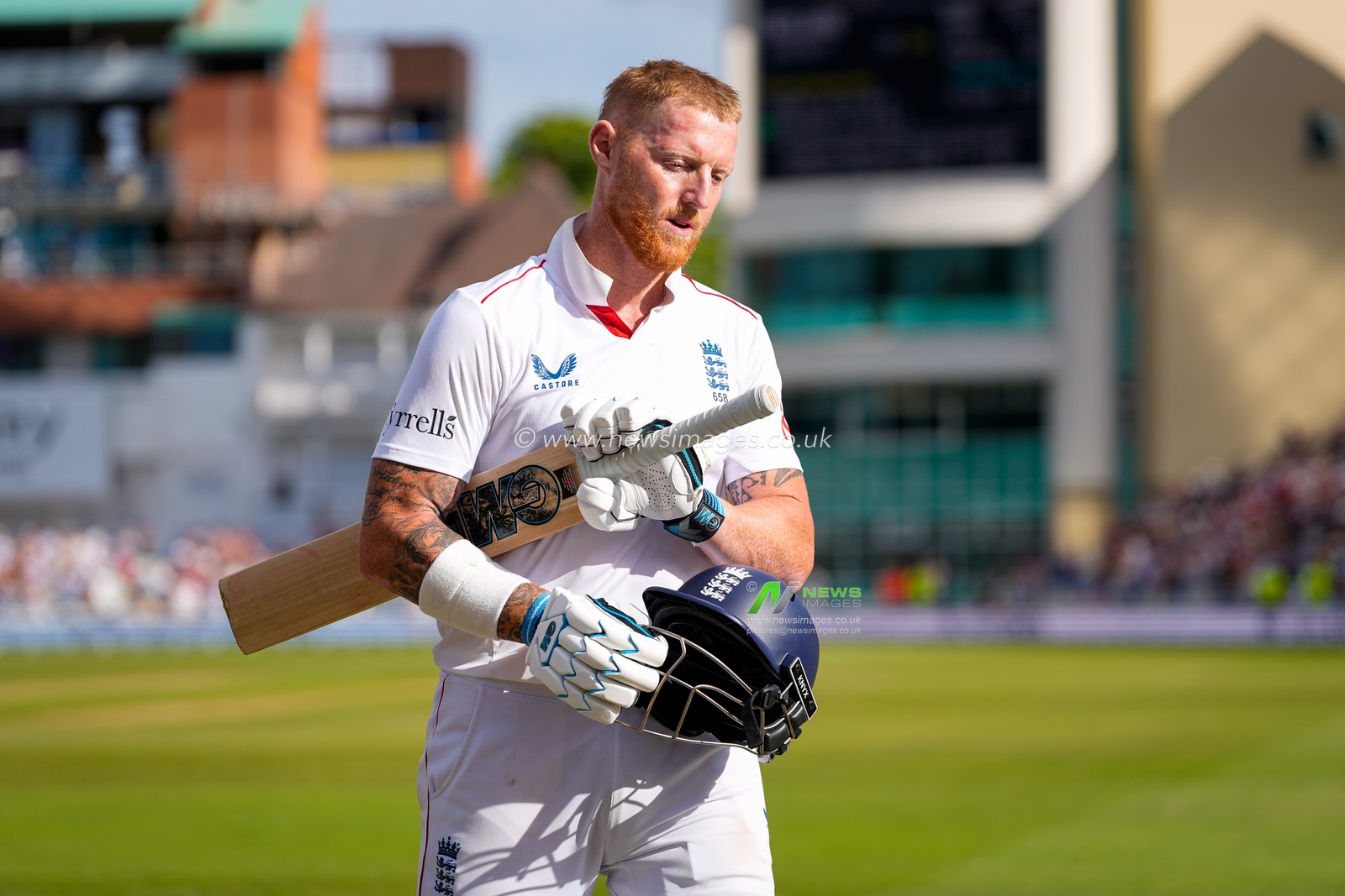 England captain Ben Stokes walks off after being dismissed for 30 in his last innings as an England player having announced his retirement during the 3rd Rothesay Test Match Day 4 match England vs New Zealand at Trent Bridge, Nottingham, United Kingdom on 28 June 2026

(Photo by Maynard Manyowa/News Images)