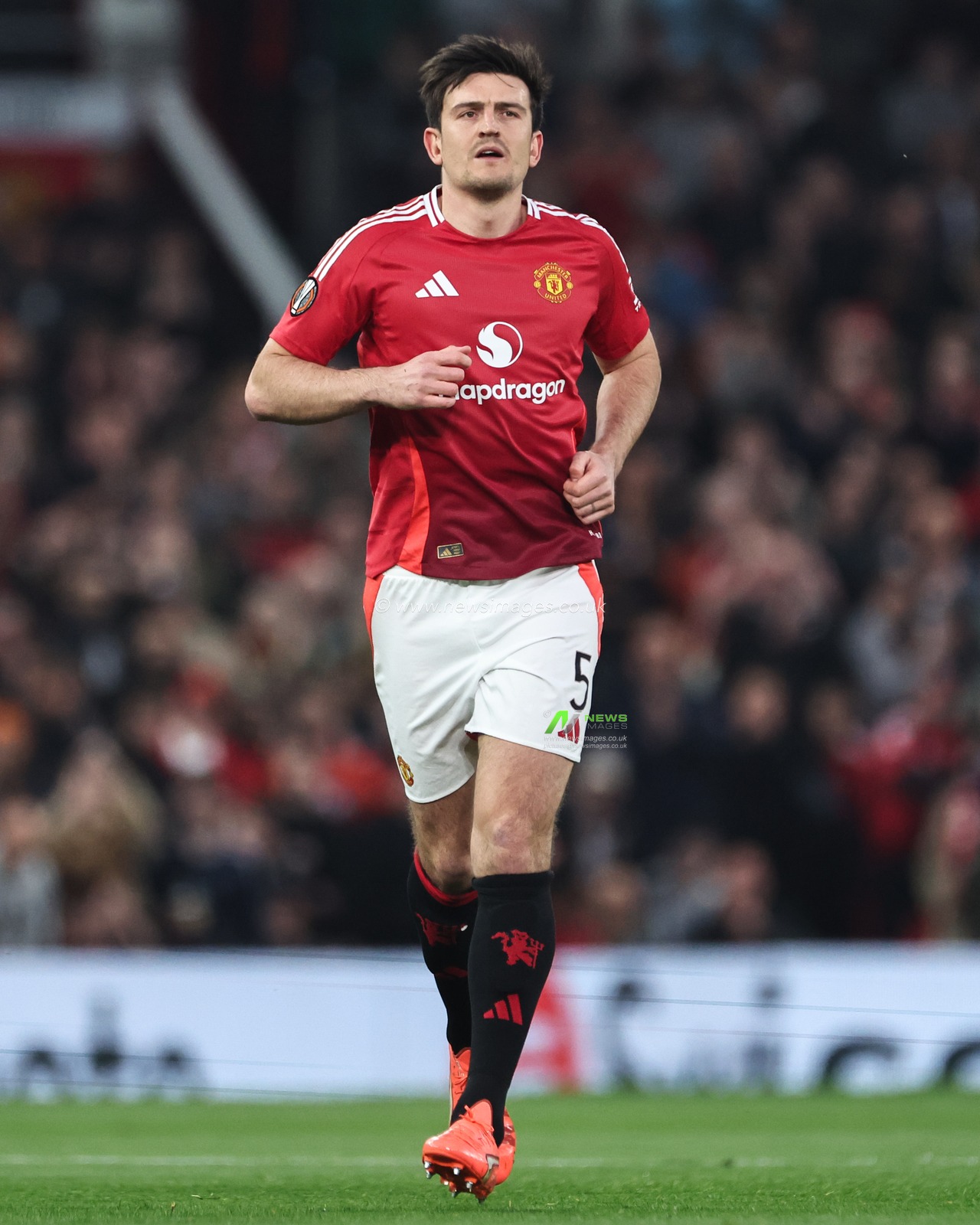 Harry Maguire of Manchester United during the UEFA Europa League Quarter-finals match Manchester United vs Lyon at Old Trafford, Manchester, United Kingdom, 17th April 2025

(Photo by Mark Cosgrove/News Images)