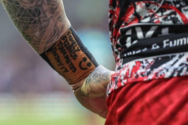 The personalises sweat band of Josh Charnley of Leigh Leopards during the Betfred Super League round 11 match Leigh Leopards vs Hull KR at Leigh Sports Village, Leigh, United Kingdom on 16 May 2026

(Photo by Mark Cosgrove/News Images)