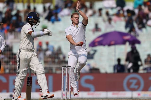 Corbin Bosch of South Africa during the IDFC First Bank Test Day 3 match India vs South Africa at Eden Gardens, Kolkata, India, 16th November 2025

(Photo by Shubhajit Roy Karmakar/News Images)
