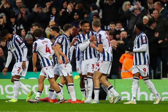 Mason Holgate of West Bromwich Albion celebrates his goal to make it 1-0 during the Sky Bet Championship match West Bromwich Albion vs Norwich City at The Hawthorns, West Bromwich, United Kingdom, 23rd November 2024

(Photo by Gareth Evans/News Images)