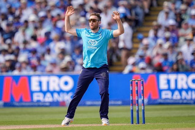 Liam Dawson of England delivers the ball during the 1st Metro Bank ODI match England vs India at Edgbaston, Birmingham, United Kingdom on 14 July 2026

(Photo by Maynard Manyowa/News Images)