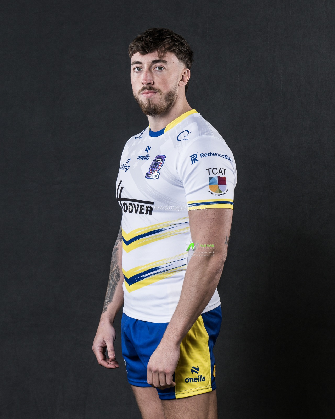 Matty Ashton in the Las Vegas game shirt during the Warrington Wolves Team media day at Warrington wolves training centre, Warrington, United Kingdom, 16th January 2025

(Photo by Craig Thomas/News Images)