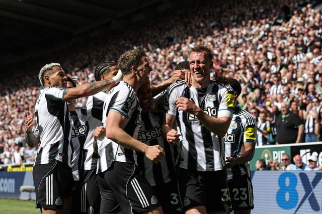 Dan Burn of Newcastle United celebrates his goal to make it 2-0 with team mates during the Premier League match Newcastle Untied vs Brighton & Hove Albion at St. James's Park, Newcastle, United Kingdom on 02 May 2026

(Photo by Mark Cosgrove/News Images)