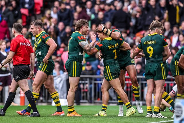 Reece Walsh of Australia celebrates his try during the The Ashes Series 2025 England vs Australia at Wembley Stadium, London, United Kingdom, 25th October 2025

(Photo by Alfie Cosgrove/News Images)