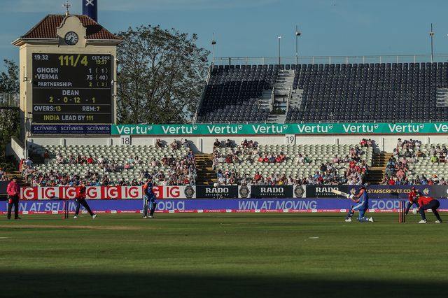 A general view of Edgbaston during the 5th Vitality IT20 England Women vs India Women at Edgbaston, Birmingham, United Kingdom, 12th July 2025

(Photo by Izzy Poles/News Images)