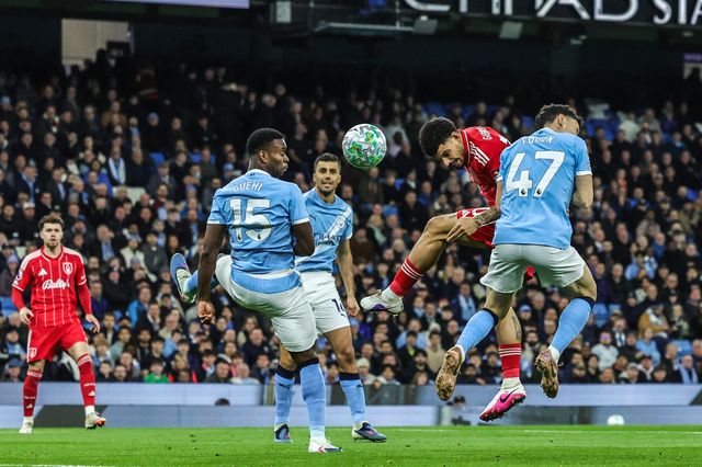 Morgan Gibbs-White of Nottingham Forest heads on goal during the Premier League match Manchester City vs Nottingham Forest at Etihad Stadium, Manchester, United Kingdom on 04 March 2026

(Photo by Mark Cosgrove/News Images)