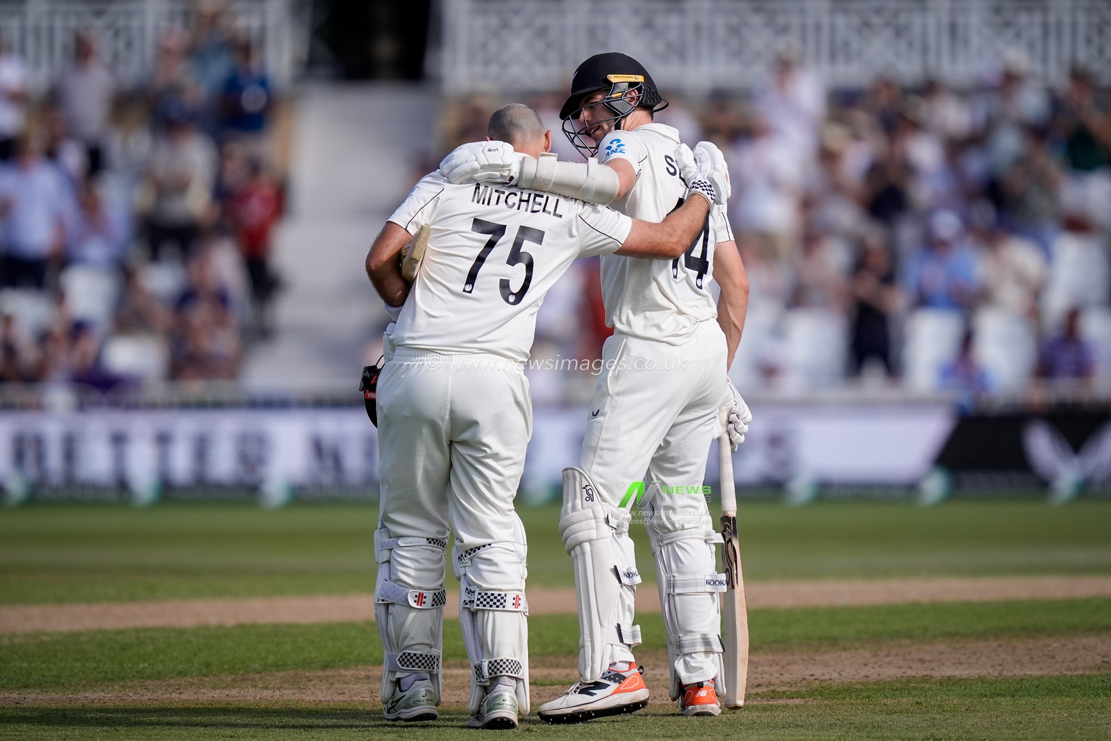 Daryl Mitchell of New Zealand celebrates scoring 100 runs as he reaches his century during the 3rd Rothesay Test Match Day 4 match England vs New Zealand at Trent Bridge, Nottingham, United Kingdom on 28 June 2026

(Photo by Maynard Manyowa/News Images)