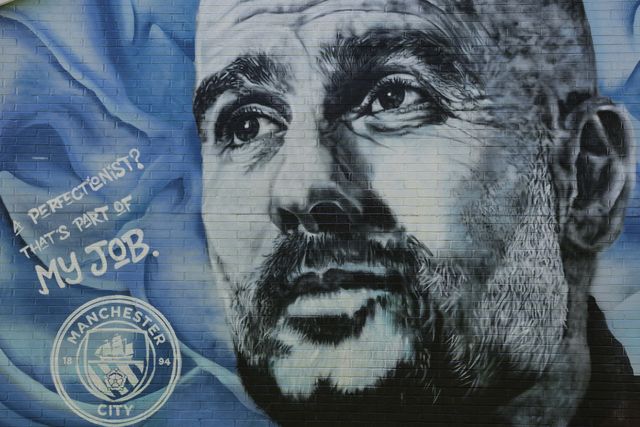A Pep Guardiola mural on a fans house just over the road from the Etihad Stadium during the Premier League match Manchester City vs Aston Villa at Etihad Stadium, Manchester, United Kingdom on 24 May 2026

(Photo by Mark Cosgrove/News Images)
