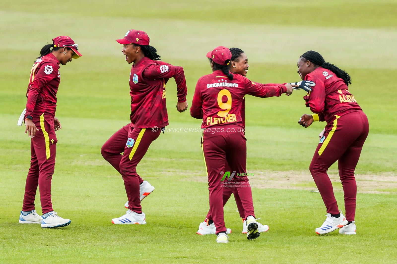 West Indies Women celebrates after the dismissal of Emma Lamb of England Women during the 2nd Metro Bank ODI Day International England Women v West Indies Women at Uptonsteel County Ground, Leicester, United Kingdom, 4th June 2025

(Photo by Izzy Poles/News Images)