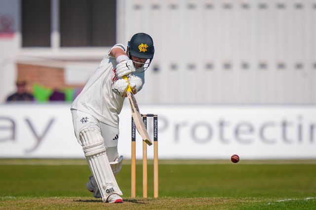 Ben Duckett drives the ball down the ground for three consecutive fours  during Leicestershire County Cricket Club vs Nottinghamshire County Cricket Club in Country Cricket Division One Day 1 at Grace Road, Leicester, United Kingdom on 01 May 2026

(Photo by Maynard Manyowa/News Images)