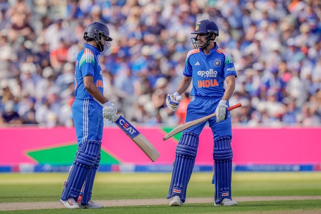 India captain Shubman Gill celebrates a half century  during the 1st Metro Bank ODI match England vs India at Edgbaston, Birmingham, United Kingdom on 14 July 2026

(Photo by Maynard Manyowa/News Images)