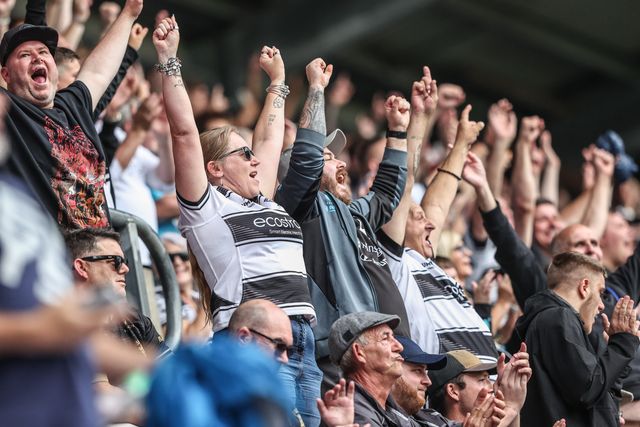 Hull FC fans during the Betfred Super League Round 19 match Wigan Warriors vs Hull FC at The Brick Community Stadium, Wigan, United Kingdom, 19th July 2025

(Photo by Alfie Cosgrove/News Images)