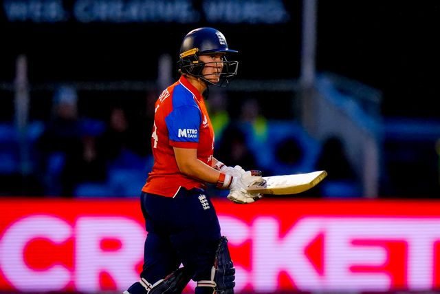 Alice Capsey of England celebrates reaching fifty during the England Women v New Zealand 1st Vitality IT20 match at The Central Co-Op County Ground, Derby, United Kingdom on 20 May 2026

(Photo by Maynard Manyowa/News Images)