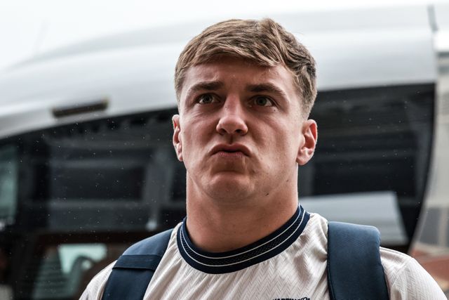 Leon Hayes of Warrington Wolves arrives during the Betfred Super League round 20 match Leigh Leopards vs Warrington Wolves at Leigh Sports Village, Leigh, United Kingdom on 25 July 2026

(Photo by Alfie Cosgrove/News Images)