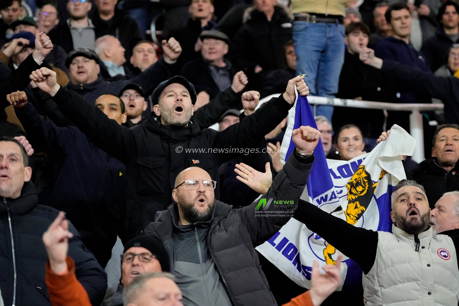 Millwall fans celebrate their team victory at full time during the Sky Bet Championship match Stoke City vs Millwall at Bet365 Stadium, Stoke On Trent, United Kingdom on 21 April 2026

(Photo by Maynard Manyowa/News Images)