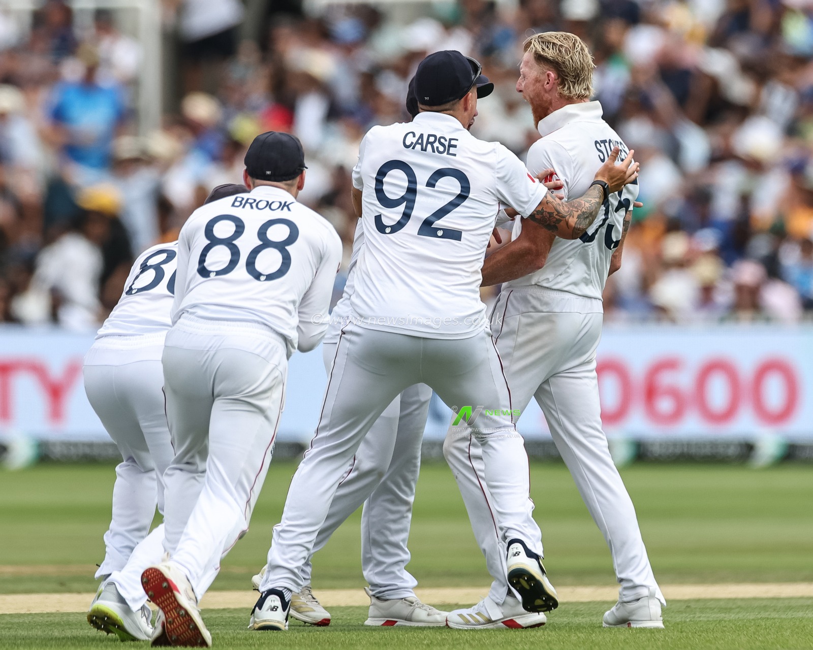 England captain Ben Stokes celebrates the wicket of KL Rahul of India with teammates during the 3rd Rothesay Test Match Day 5 England v India at Lords, London, United Kingdom, 14th July 2025

(Photo by Mark Cosgrove/News Images)