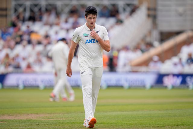 Will O'Rourke of New Zealand walks off with a potential injury after pulling out of his delivery stride, pictured with a strapped and taped injured finger during the 3rd Rothesay Test Match Day 5 match England vs New Zealand at Trent Bridge, Nottingham, United Kingdom on 29 June 2026

(Photo by Maynard Manyowa/News Images)