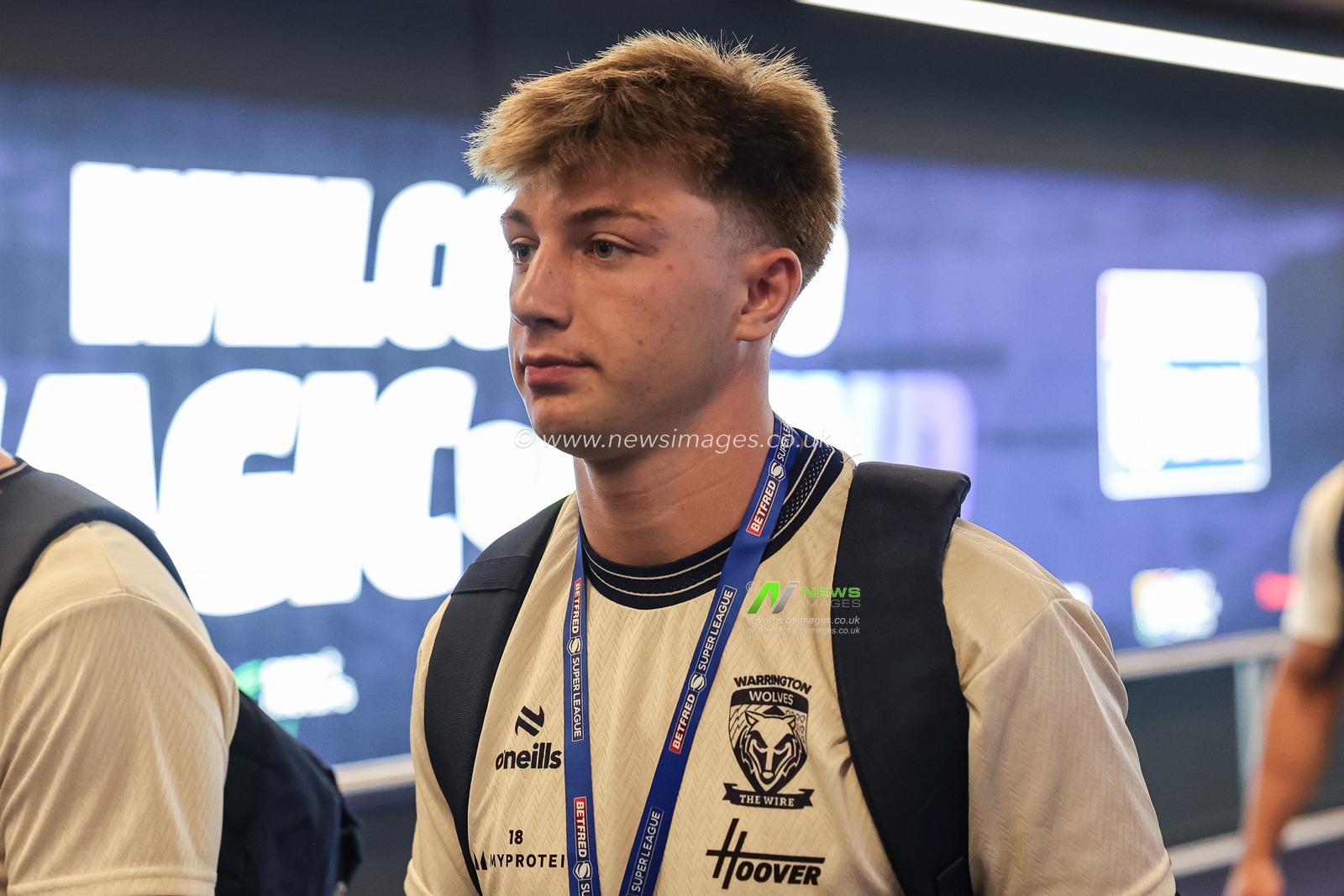 Ewan Irwin of Warrington Wolves arrives during the Betfred Super League Magic Weekend match Leigh Leopards vs Warrington Wolves at Hill Dickinson Stadium, Liverpool, United Kingdom on 04 July 2026

(Photo by Mark Cosgrove/News Images)