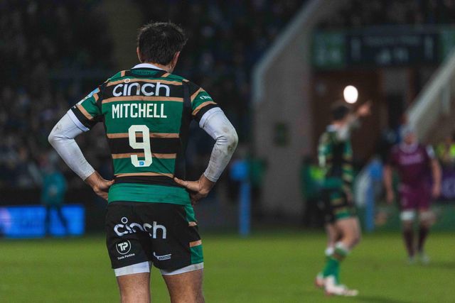 Alex Mitchell of Northampton Saints during the Gallagher Premiership match Northampton Saints vs Sale Sharks at Cinch Stadium at Franklin's Gardens, Northampton, United Kingdom, 20th December 2025

(Photo by Craig Evans/News Images)

*** GER AUT SUI OUT ***