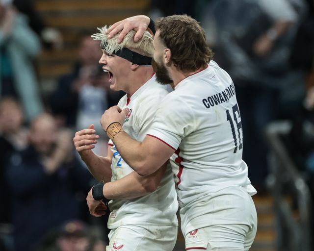 Henry Pollock of England celebrates his try during the Quilter Nations Series 2025 match England vs Australia at Allianz Stadium, Twickenham, United Kingdom, 1st November 2025

(Photo by Mark Cosgrove/News Images)

*** GER AUT SUI OUT ***