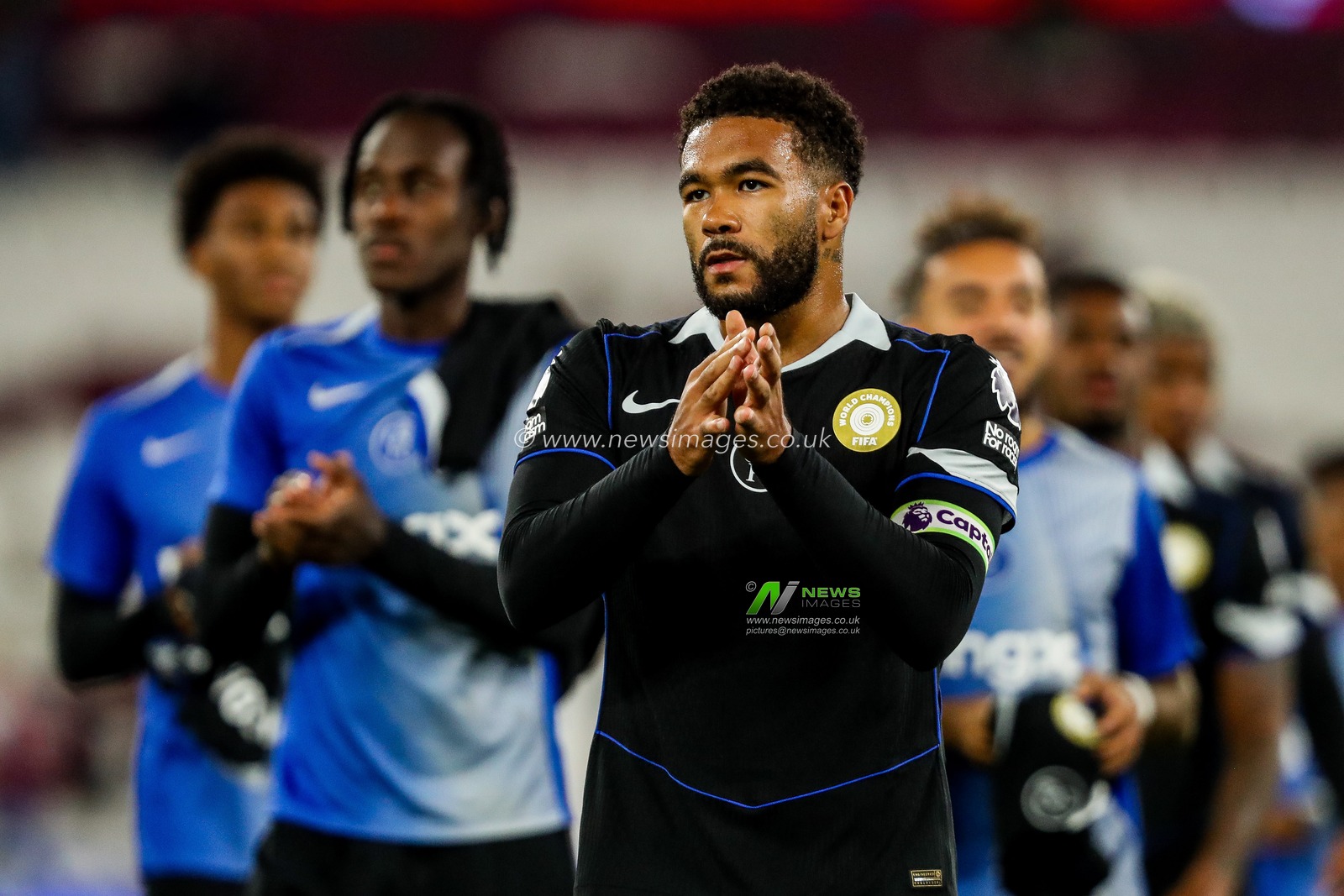 Reece James of Chelsea acknowledges the fans after the teams victory following the Premier League match West Ham United vs Chelsea at London Stadium, London, United Kingdom, 22nd August 2025

(Photo by Izzy Poles/News Images)