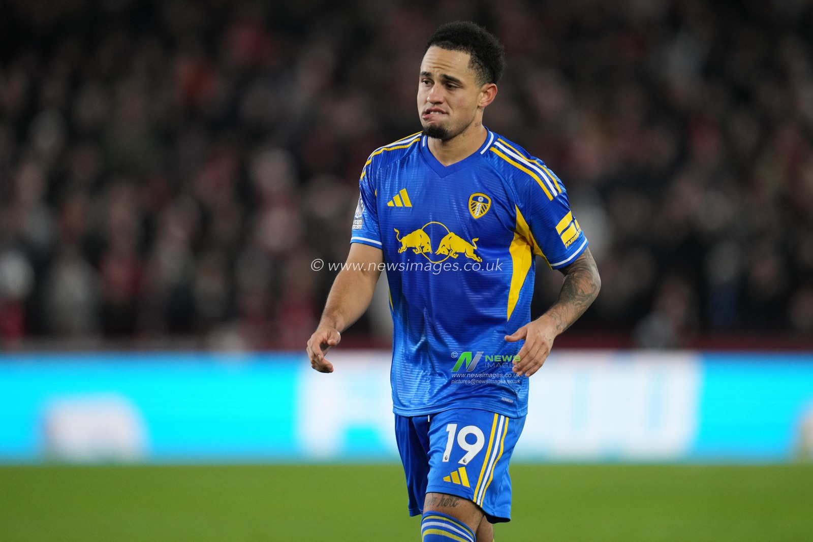 Noah Okafor of Leeds United during the Premier League match Brentford vs Leeds United at The Gtech Community Stadium, London, United Kingdom, 14th December 2025

(Photo by Harvey Murphy/News Images)

*** GER AUT SUI OUT ***