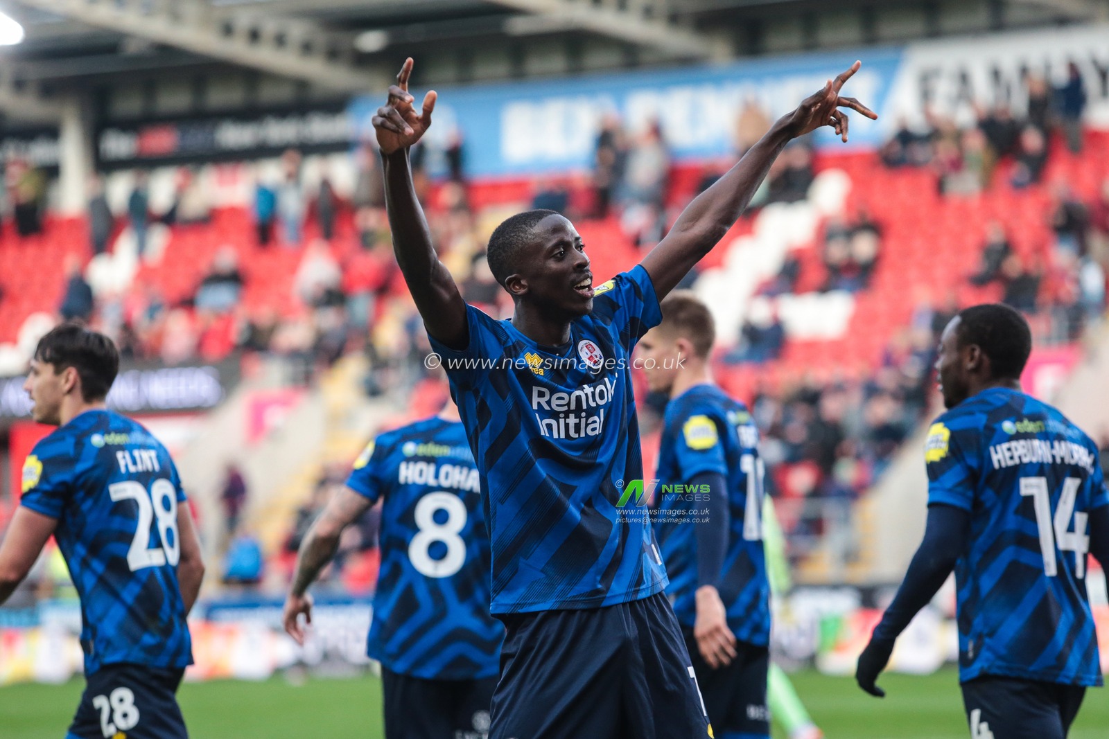 Panutche CamarÃ¡ of Crawley Town celebrates his goal to make it 0-4 during the Sky Bet League 1 match Rotherham United vs Crawley Town at New York Stadium, Rotherham, United Kingdom, 29th March 2025

(Photo by Richard Bierton/News Images)
