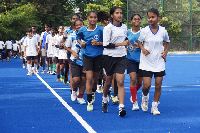 Indian women hockey players warm ups before start the hockey match and celebrate the world Olympic Day in Howrah, West Bengal ,India on June 22,2025.Photo by Debajyoti Chakraborty.(Photo: Debajyoti Chakraborty/News Images)