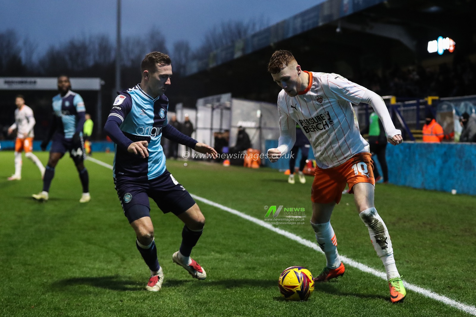 Sonny Carey of Blackpool in action during the Sky Bet League 1 match Wycombe Wanderers vs Blackpool at Adams Park, High Wycombe, United Kingdom, 4th January 2025

(Photo by Gareth Evans/News Images)