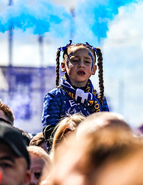 Everton fans arrive at Hill Dickinson with flares ready for derby day during the Premier League match Everton vs Liverpool at Hill Dickinson Stadium, Liverpool, United Kingdom on 19 April 2026

(Photo by Alfie Cosgrove/News Images)