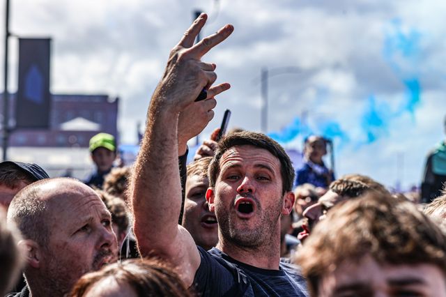 Everton fans arrive at Hill Dickinson with flares ready for derby day during the Premier League match Everton vs Liverpool at Hill Dickinson Stadium, Liverpool, United Kingdom on 19 April 2026

(Photo by Alfie Cosgrove/News Images)