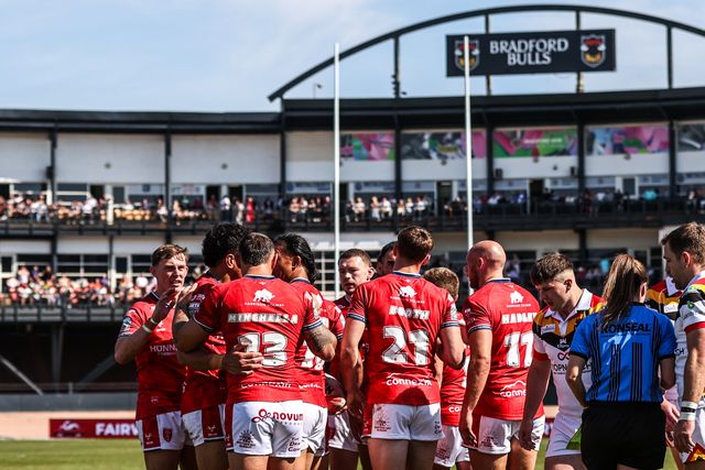 Rhyse Martin of Hull KR celebrates his try during the Betfred Super League round 9 match Bradford Bulls vs Hull KR at Odsal Stadium, Bradford, United Kingdom on 25 April 2026

(Photo by Alfie Cosgrove/News Images)