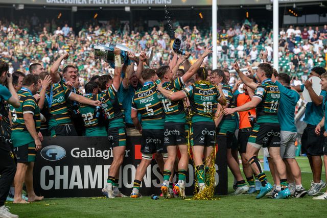 Northampton Saints Celebrate following their win in the Gallagher PREM Final match Northampton Saints vs Exeter Chiefs at Allianz Stadium, Twickenham, United Kingdom on 20 June 2026.

(Photo by Alex Williamson/News Images)