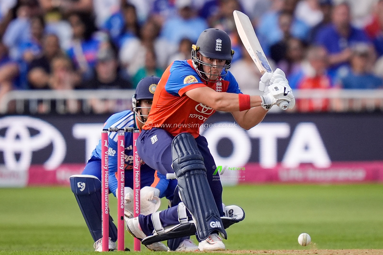 Jacob Bethell of England hits a four during the Third Vitality T20 International match England vs India at Trent Bridge, Nottingham, United Kingdom on 07 July 2026

(Photo by Maynard Manyowa/News Images)