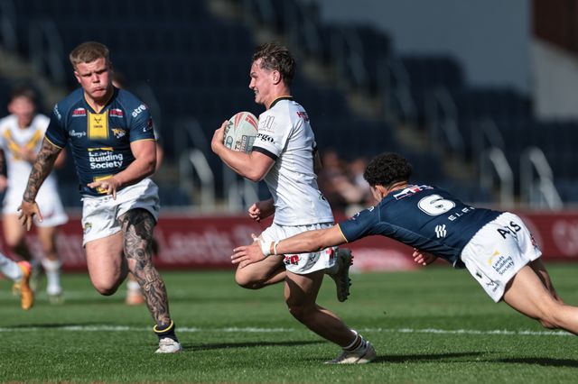Jenson Windley of Castleford Tigers Reserves runs in a solo try during the Rugby League Reserves match Leeds Rhinos Reserves vs Castleford Tigers Reserves at AMT Headingley Stadium, Leeds, United Kingdom on 22 May 2026

(Photo by Mark Cosgrove/News Images)