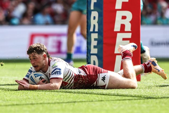 Jack Farrimond of Wigan Warriors goes over for a try during the Betfred Challenge Cup Final match Wigan Warriors vs Hull KR at Wembley Stadium, London, United Kingdom on 30 May 2026

(Photo by Alfie Cosgrove/News Images)