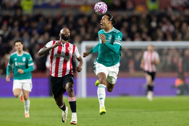 Virgil van Dijk of Liverpool heads the ball away from danger during the Premier League match Brentford vs Liverpool at The Gtech Community Stadium, London, United Kingdom, 25th October 2025

(Photo by Ian Stephen/News Images)