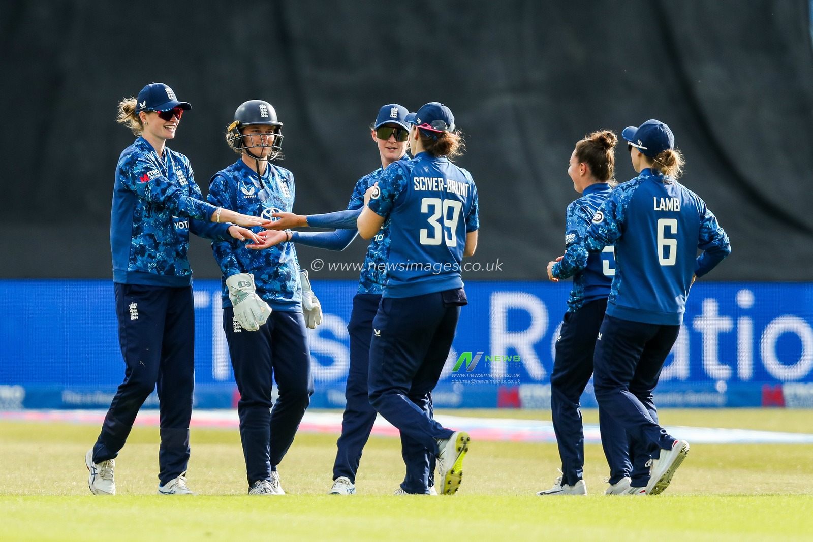 England Women celebrates after the dismissal of Shemaine Campbelle of West Indies Women during the 2nd Metro Bank ODI Day International England Women v West Indies Women at Uptonsteel County Ground, Leicester, United Kingdom, 4th June 2025

(Photo by Izzy Poles/News Images)