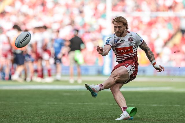 Adam Keighran of Wigan Warriors converts for a goal during the Betfred Challenge Cup Final match Wigan Warriors vs Hull KR at Wembley Stadium, London, United Kingdom on 30 May 2026

(Photo by Mark Cosgrove/News Images)