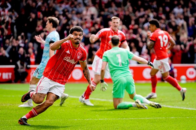 Morgan Gibbs-White of Nottingham Forest celebrates his goal to make it  1-1 during the Premier League match Nottingham Forest vs Burnley at City Ground, Nottingham, United Kingdom on 19 April 2026

(Photo by Maynard Manyowa/News Images)