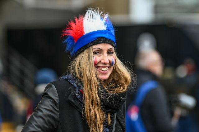France fans enjoy the pre match atmosphere ahead of the 2025 Guinness 6 Nations match England vs France at Allianz Stadium,, Twickenham, United Kingdom, 8th February 2025

(Photo by Craig Thomas/News Images)