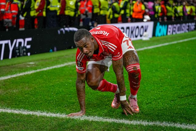 Callum Hudson-Odoi of Nottingham Forest celebrates his goal to make it  1-2 during the UEFA Europa League 
Knockout Round Play-offs match Nottingham Forest vs Fenerbahce at City Ground, Nottingham, United Kingdom on 26 February 2026

(Photo by Maynard Manyowa/News Images)