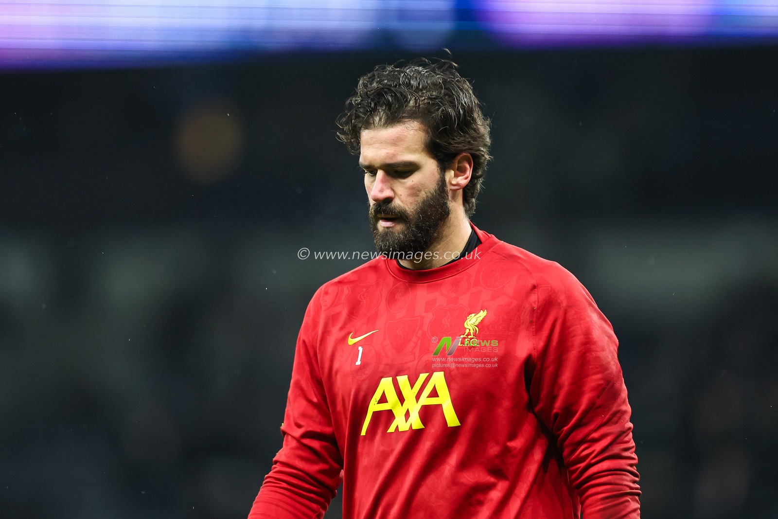 Alisson Becker of Liverpool during the pre-game warmup ahead of the Carabao Cup Semi-Finals First Leg Tottenham Hotspur vs Liverpool at Tottenham Hotspur Stadium, London, United Kingdom, 8th January 2025

(Photo by Mark Cosgrove/News Images)