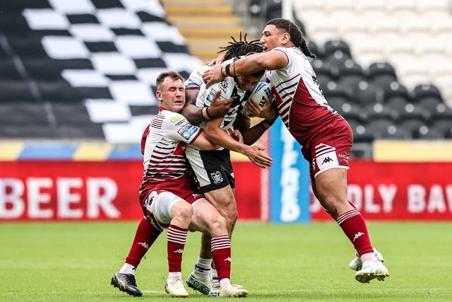 during the Betfred Super League round 16 match Hull FC vs Wigan Warriors at MKM Stadium, Hull, United Kingdom on 27 June 2026

(Photo by Alfie Cosgrove/News Images)