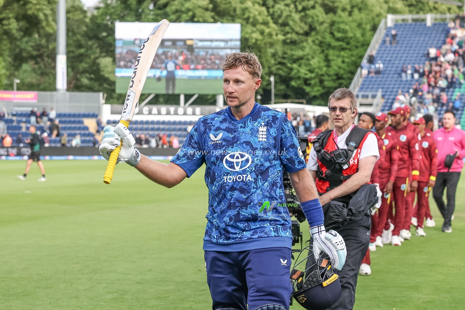 Joe Root of England walks of the field of play during the 2nd Metro Bank ODI England v West Indies at Sophia Gardens Cricket Ground, Cardiff, United Kingdom, 1st June 2025

(Photo by Mark Cosgrove/News Images)