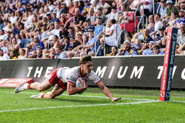 Noah Booth of Hull KR goes over for a try during the Betfred Super League round 16 match Leeds Rhinos vs Hull KR at AMT Headingley Stadium, Leeds, United Kingdom on 26 June 2026

(Photo by Alfie Cosgrove/News Images)