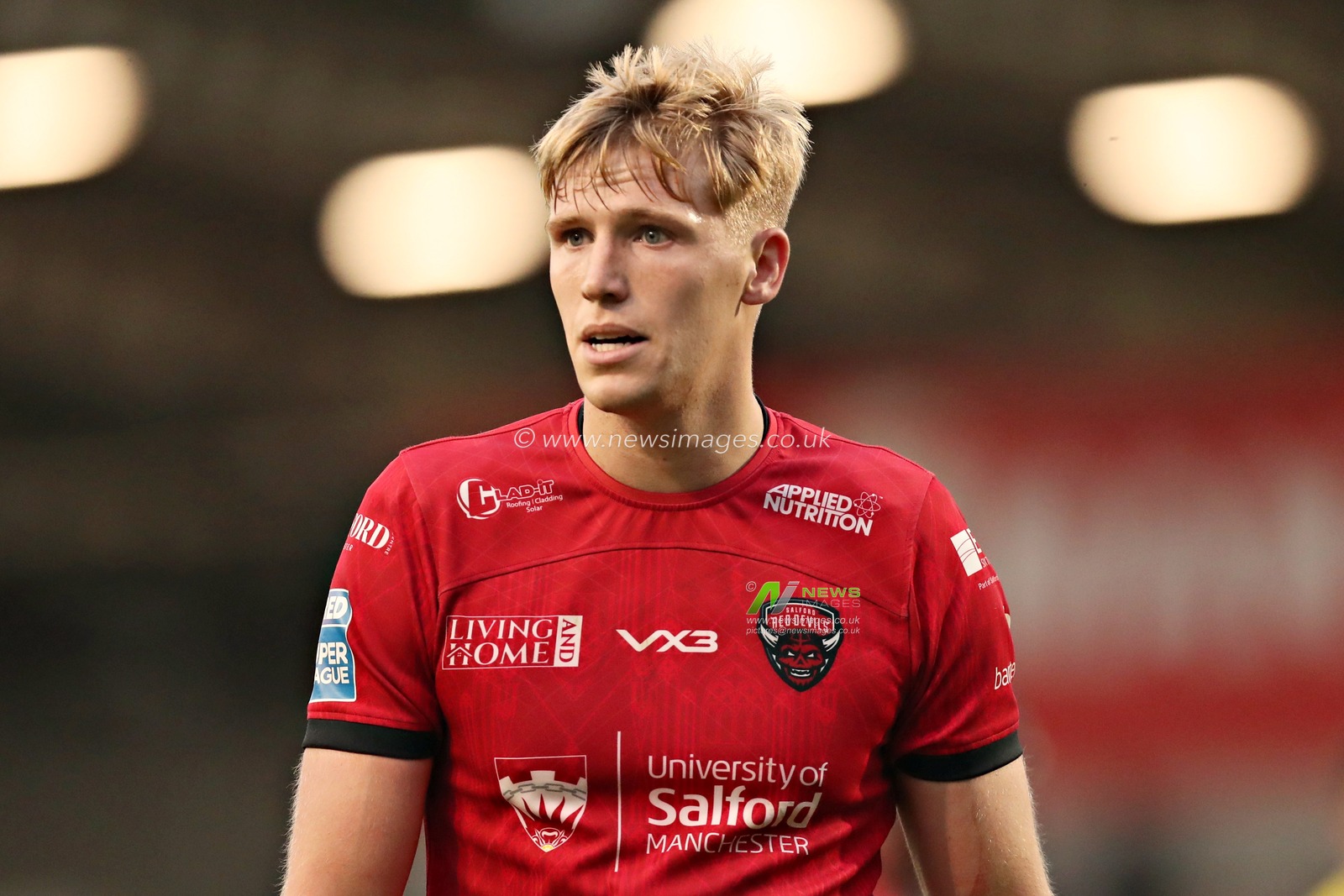 Toby Warren of Salford Red Devils during the Betfred Super League round 17 match Salford Red Devils vs Warrington Wolves at Salford Community Stadium, Eccles, United Kingdom, 4th July 2025(Photo by Sam Eaden/News Images)