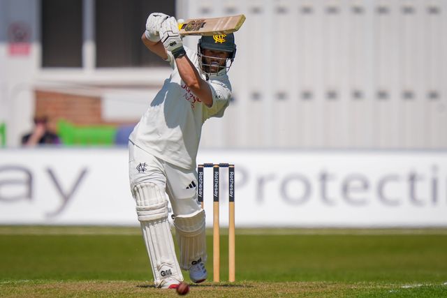 Ben Duckett drives the ball down the ground for three consecutive fours  during Leicestershire County Cricket Club vs Nottinghamshire County Cricket Club in Country Cricket Division One Day 1 at Grace Road, Leicester, United Kingdom on 01 May 2026

(Photo by Maynard Manyowa/News Images)